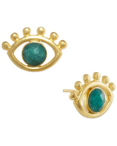 Ottoman Hands Esana Eye Emerald Stud Earrings - Metallic