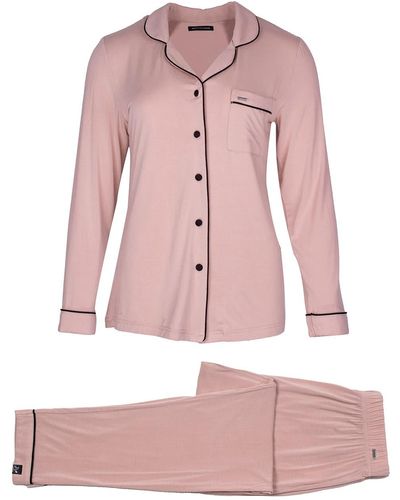 Pretty You London Bamboo Long Sleeved Trouser Pajama Set In Pink