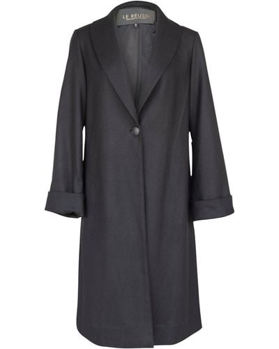 Le Réussi Worsted Flannel Long Trench Coat - Black