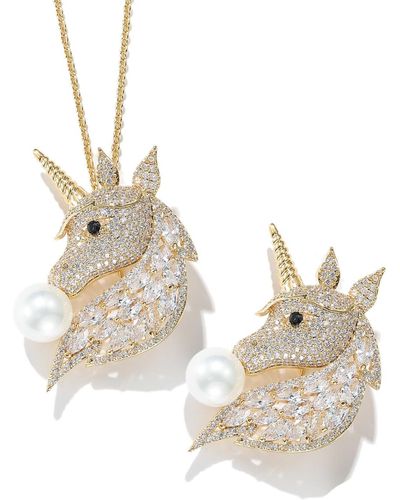 Classicharms Pavé Unicorn Brooch And Necklace Set - White