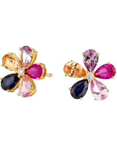 Juvetti Florea Gold Earrings Diamonds, Blue Sapphire, Pink Sapphire & Champagne Sapphire