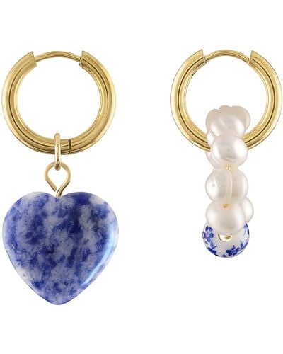 Olivia Le Hailey Stone Heart Pearl Charm Hoop Earrings - Metallic