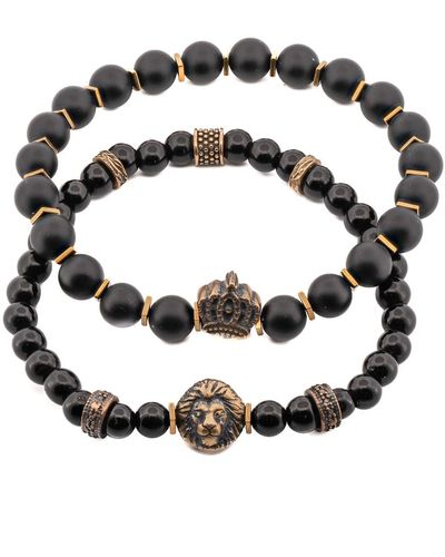 Ebru Jewelry Black Onyx Stone Beaded Powerful Lion & King Charms Bracelet Set