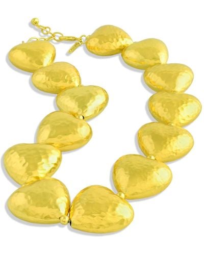 Arvino Hammer Textured Heart Necklace - Yellow