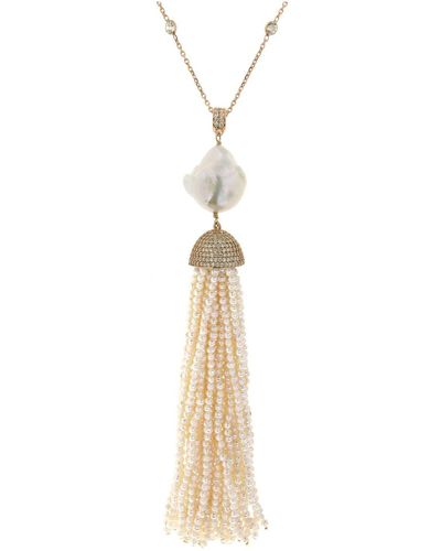 Cosanuova Sterling Silver Pearl Baroque Tassel Necklace In Yellow Gold - White