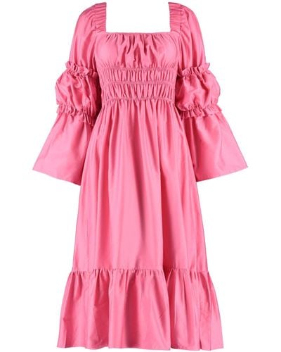 Lavaand The Cara Square Neck Cotton Midi Dress In Watermelon Pink