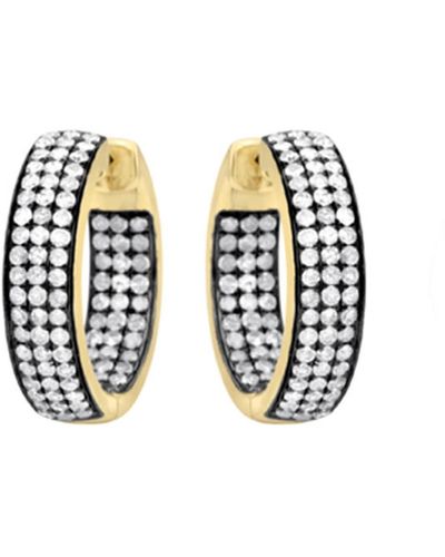 Artisan 18k Yellow Gold & 925 Silver With Pave Diamond Designer Hoop Earrings - Multicolour