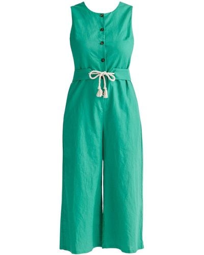 Paisie Belted Linen Blend Jumpsuit - Green