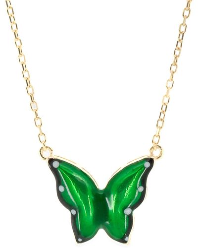 Ebru Jewelry Gold Abundance Green Enamel Butterfly Necklace