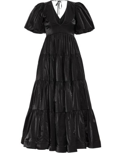 Fickle Hearts Robin Poplin Puff Sleeve Avantgarde Maxi Summer Dress - Black