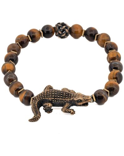 Ebru Jewelry Tiger's Eye Stone Crocodile Beaded Bracelet - Brown