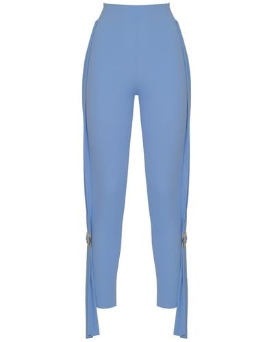 ANTONINIAS Adina Elegant leggings With Decorative Folds And Metal Buckle In - Blue