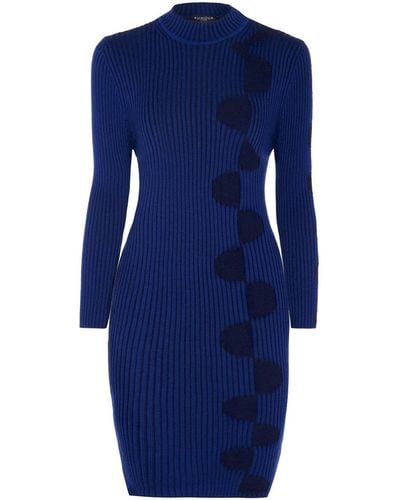 Rumour London Luna Two-tone Ribbed Knit Dress With Graphic Detail In Navy - Blue