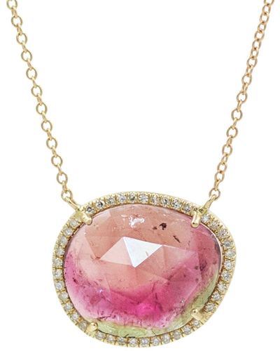 KAMARIA Watermelon Tourmaline Necklace With Diamonds - Pink