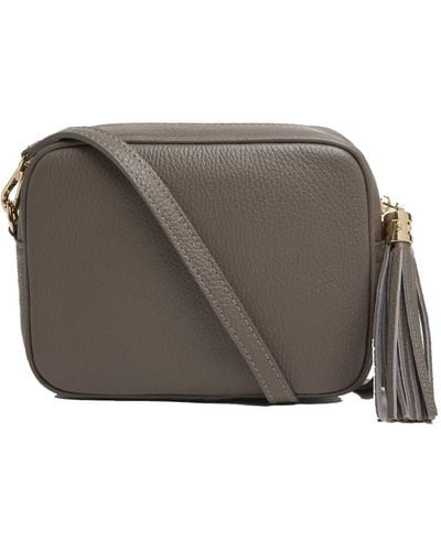 Betsy & Floss Verona Crossbody Tassel Bag In Cinder With Pastel Strap - Grey