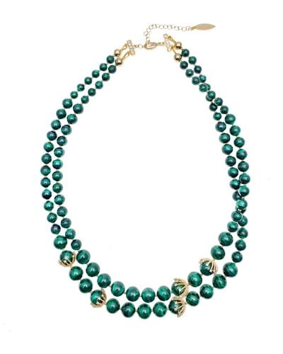 Farra Malachite Double Strands Sophisticated Necklace - Green