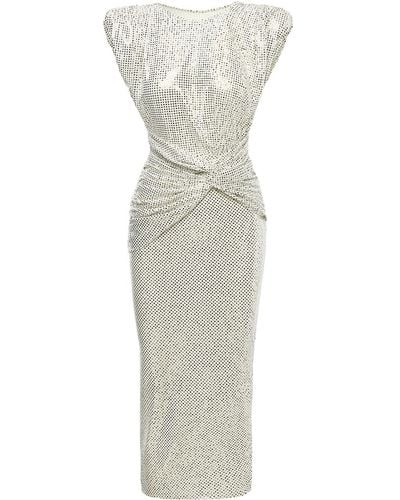 BLUZAT Midi Dress With Silver Print - White