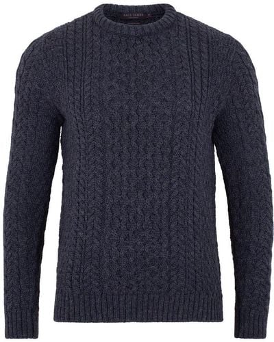 Paul James Knitwear S Fisherman's Johnson British Wool Cable Sweater - Blue