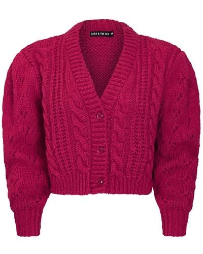 Cara & The Sky Rocky Cable Cropped Cardigan - Red