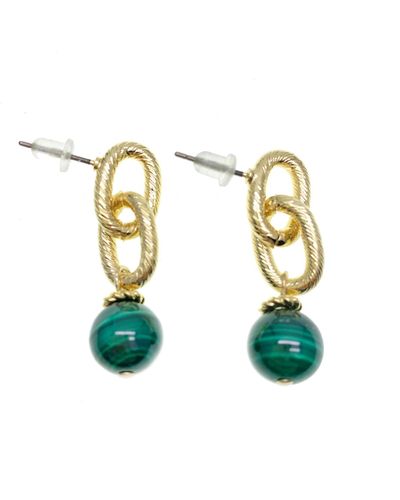Farra Malachite Chain Minimalist Earrings - Multicolor