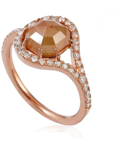 Artisan Natural Ice Diamond Handmade Ring18k Solid Rose Gold - Brown