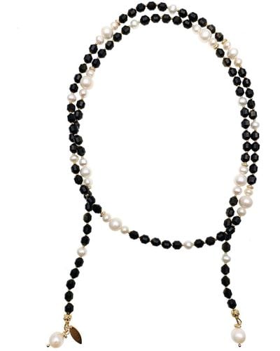 Farra Black Obsidian And White Pearls Multiway Necklace - Metallic