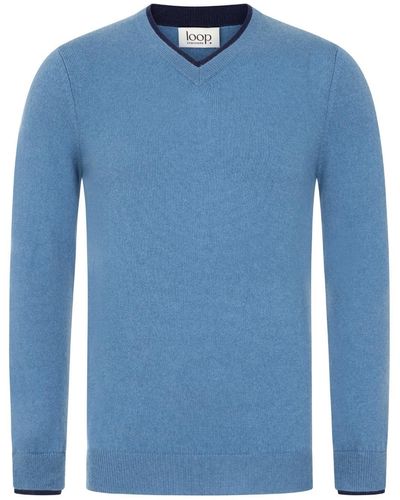 Loop Cashmere S Cashmere V Neck Sweater In Marina - Blue