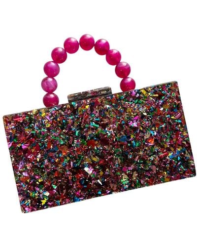 CLOSET REHAB Acrylic Party Box Purse In Multicolour Glitter With Beaded Handle - Red