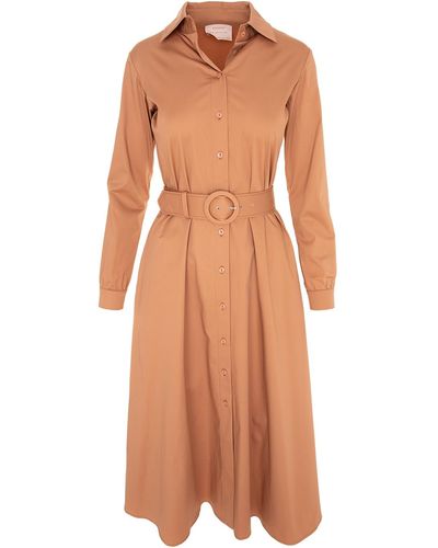 ROSERRY Cotton Shirt Dress In Camel - Brown