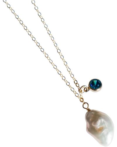 seree Skylar Baroque Pearl & Blue Zircon Necklace - Metallic