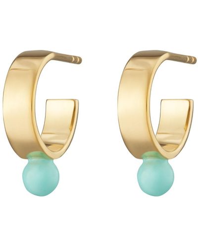 Lily Charmed Gold Plated Wide huggie Earrings With Turquoise Dot - Metallic