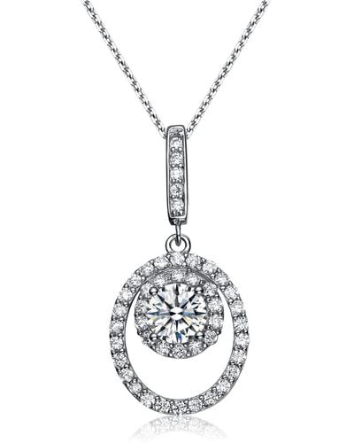Genevive Jewelry Cz Sterling Silver White Gold Plated Oval Drop Pendant - Metallic