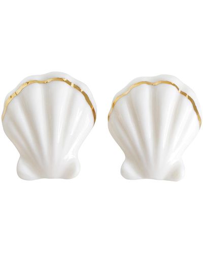 POPORCELAIN Porcelain Clam Shell Statement Stud Earrings - White