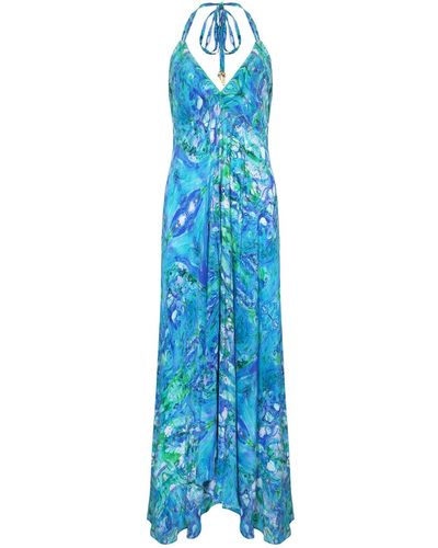 Sophia Alexia Turquoise Glow Maxi Silk Ibiza Dress - Blue