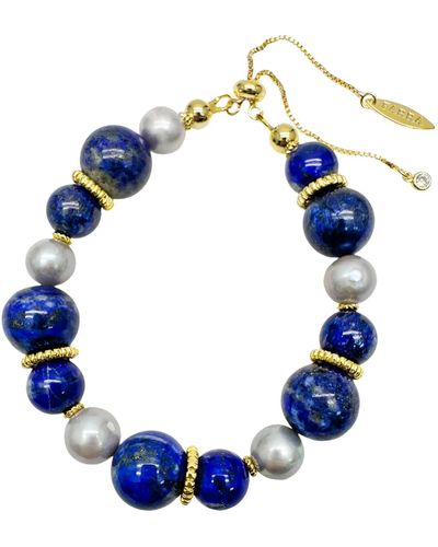 Farra nugget Blue Lapis With Grey Freshwater Pearls Adjustable Bracelet