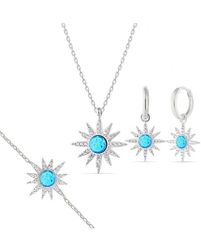 Spero London Blue Opal Sun Sterling Necklace Earring & Bracelet Set