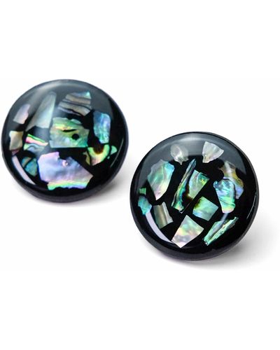 By Chavelli Round Stud Earrings In Mother Of Pearl Terrazzo - Blue