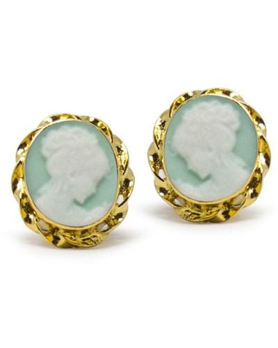 Vintouch Italy Gold-plated Green Mini Cameo Stud Earrings