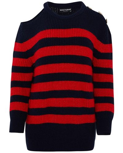 Nocturne Striped Knit Sweater - Red