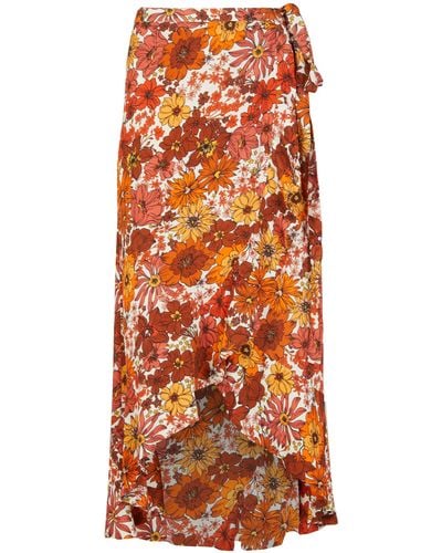 Lavaand The Maya Midi Wrap Skirt In 70s Floral - Orange