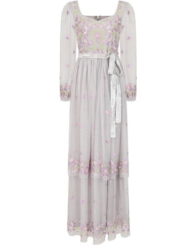 Frock and Frill Mayuri Floral Embroidered Maxi Dress - Grey