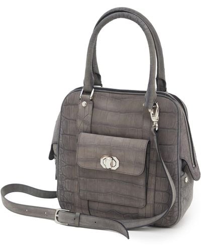 Julia Allert Croco Texture Leather Tote Handbag Small - Gray