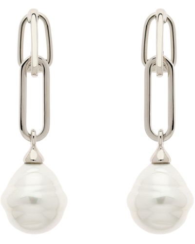 Emma Holland Jewellery Platinum & Baroque Pearl Drop Clip Earrings - White