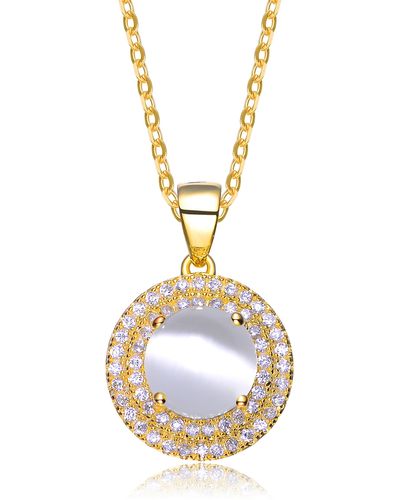 Genevive Jewelry Sterling Silver Gold Overlay Frosty Cubic Zirconia Circle Necklace - Metallic