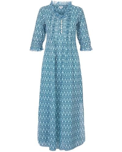 At Last Cotton Annabel Maxi Dress In Fresh Navy & White - Blue
