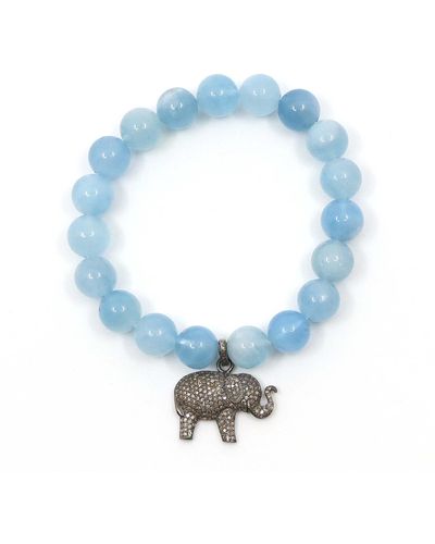Shar Oke Aquamarine & Elephant Diamond Charm Beaded Bracelet - Blue