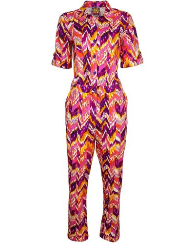 Lalipop Design Cotton Jumpsuit With Colorful Zigzag Print - Red