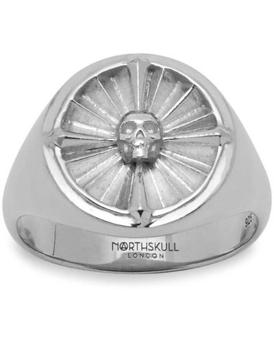 Northskull Atticus Skull Compass Pinky Ring In - Metallic