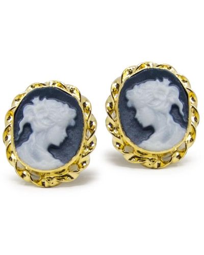 Vintouch Italy Gold-plated Mini Cameo Stud Earrings - Black