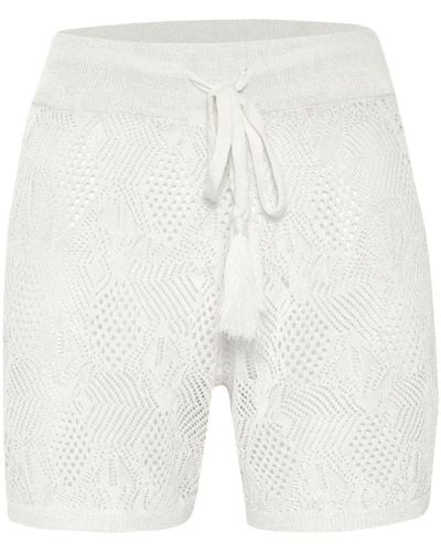 Peraluna Emma Shorts Lace Knitted Elastic Waist Knitwear Mini Shorts - Ecru - White